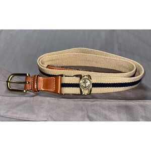 Bison Designs Canvas Web Belt ML Navy Stripe Brass Buckle Made in USA Nautical